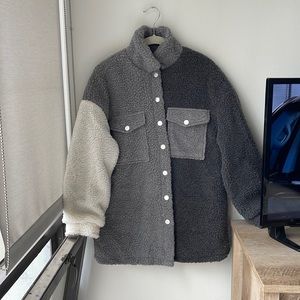 Colorblock sherpa coat